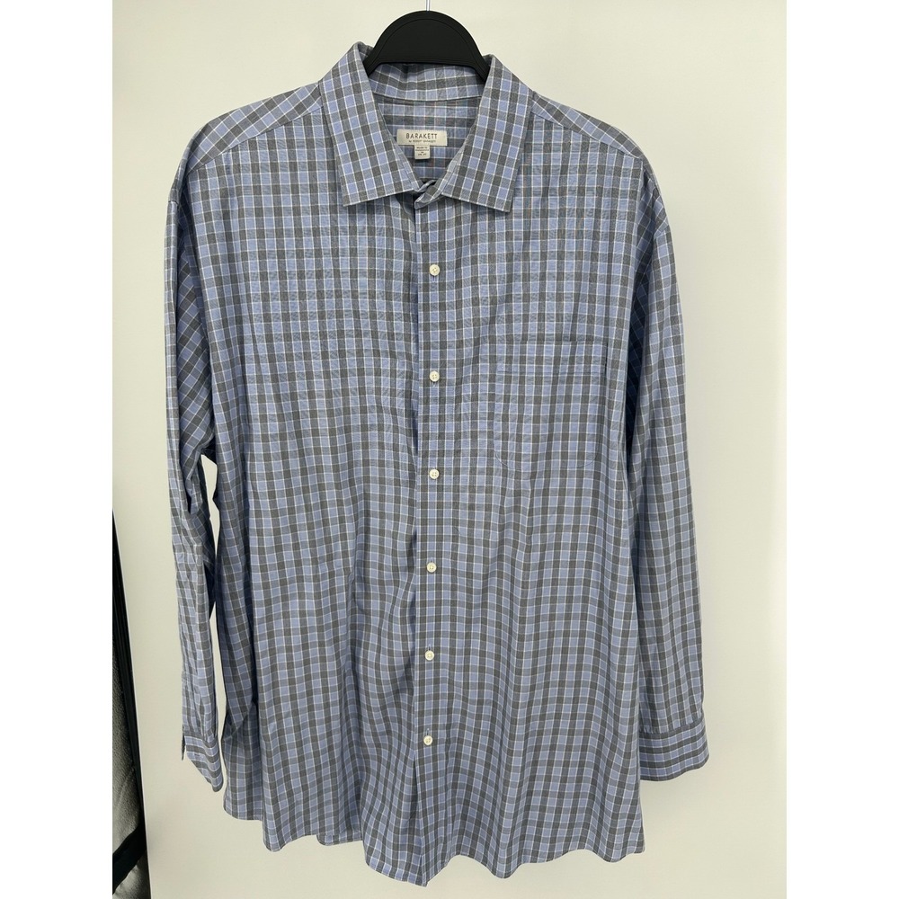Barakett by Robert Barakett Mens Blue Grey Plaid Cotton Button Down Shirt 18